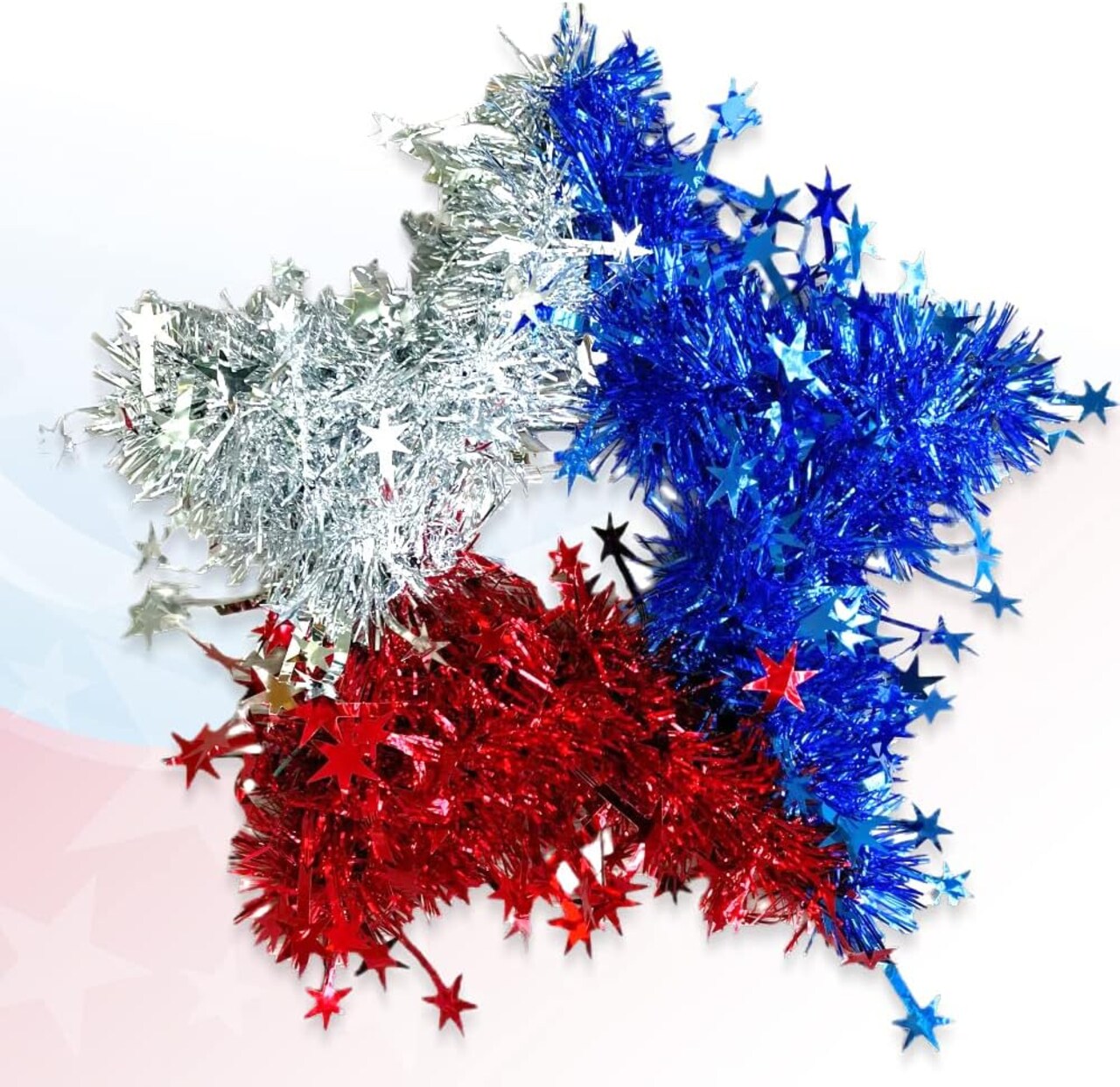Patriotic Wreath for Front Door, Artificial Pentagram Shape Tinsel Patriotic Star Hanging Wreaths 4th of July Party Crafts